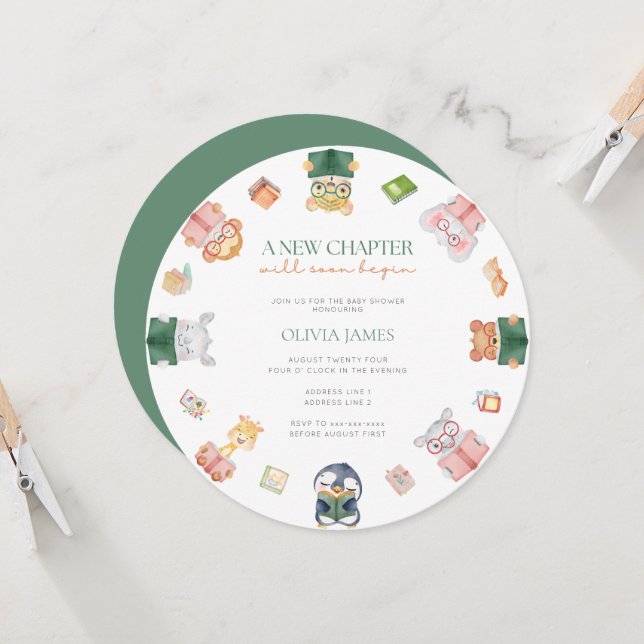 Convites Um novo capítulo começará em breve o chá de fralda (Frente/Verso In Situ)