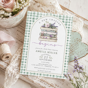 Convites Um Novo Capítulo Floral Livro Xadrez Baby Shower