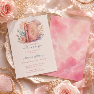 Convites Um Novo Capítulo Livro Rosa Aquarela Chá de Noiva