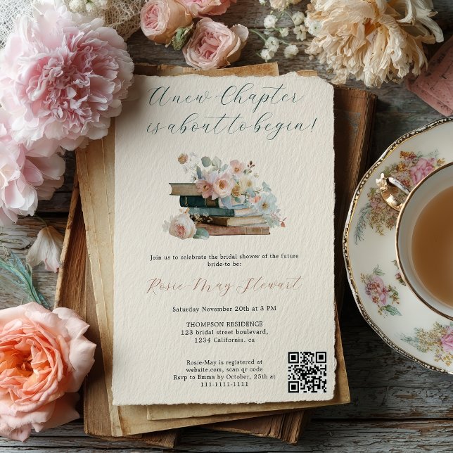 Convites Um novo capítulo sobre o Chá de panela do livro de (A New Chapter Floral Story Book Bridal Shower Invitation)
