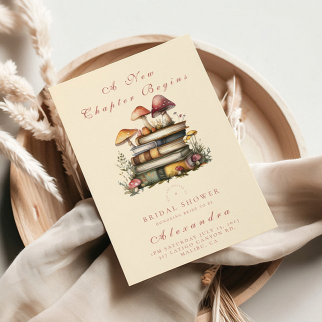 Convites Um Novo Capítulo Woodland Mushroom Books (Criador carregado)