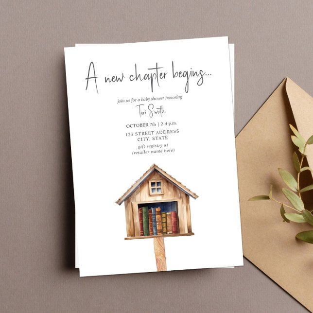 Convites Um novo Chá de fraldas de Livros de Biblioteca Min (Criador carregado)