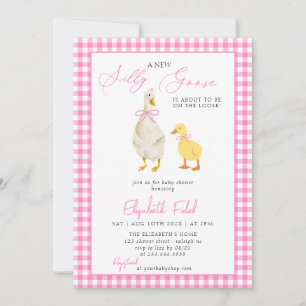 Convites Um novo Chá de fraldas Gingham Rosa-Rosa-Bobo