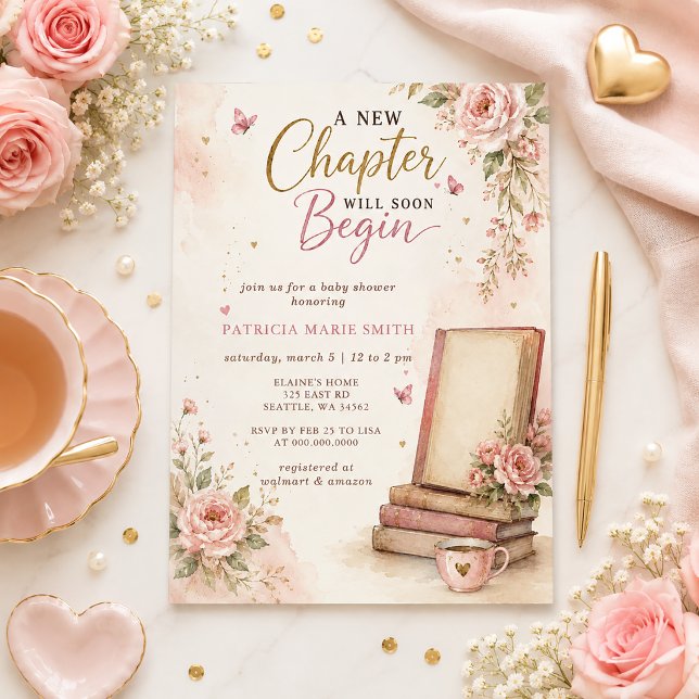 Convites Um novo livro de história de capítulo Chuvinha de  (A new Chapter Story book Girl Baby Shower Invitation)