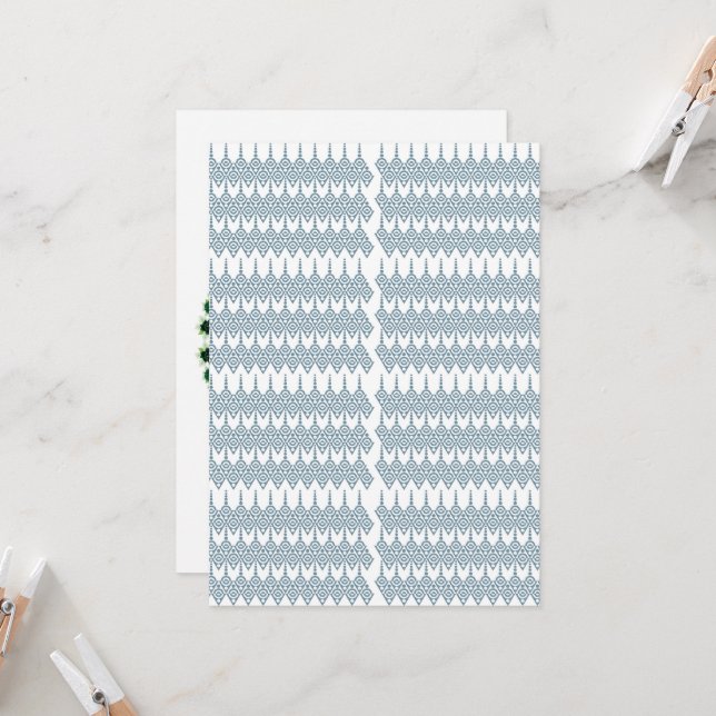 Convites um padrão azul e branco com fundo branco (Frente/Verso In Situ)