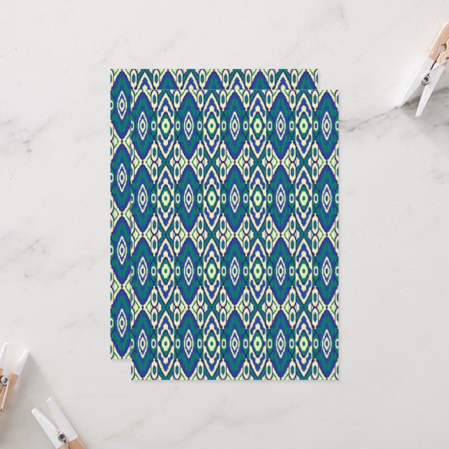 Convites um padrão azul e verde com fundo branco (Frente/Verso In Situ)