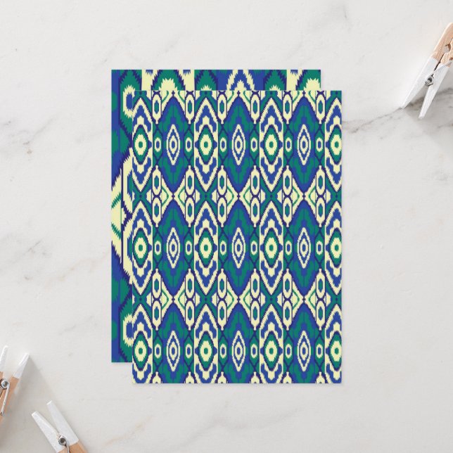 Convites um padrão azul e verde com fundo branco (Frente/Verso In Situ)