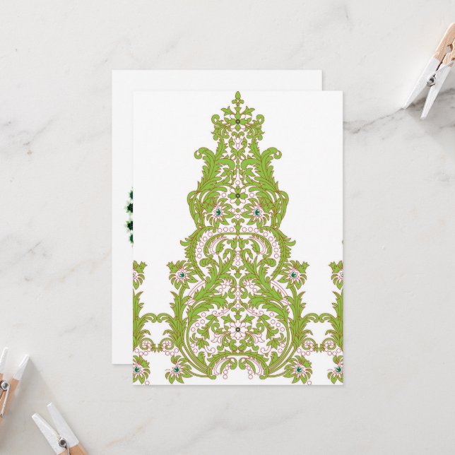 Convites um papel de parede verde e branco com desenhos orn (Frente/Verso In Situ)