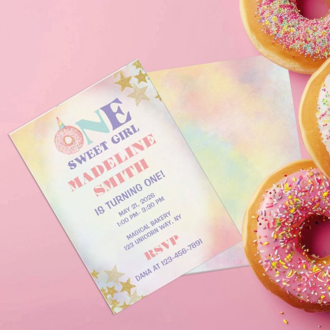 Convites Um Pastel de Unicórnio Doce Donuts de Aniversário (Criador carregado)