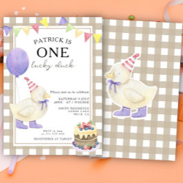 Convites Um Pato Sortudo Aniversário de Primeiro Ano Neutro