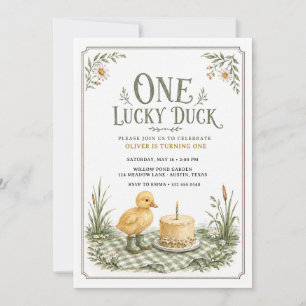 Convites Um Pato Sortudo Sage Verde Piquenique Aniversário