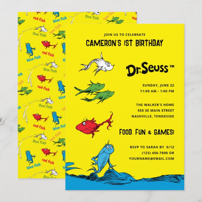 Convites Um Peixe Dois Peixes - Aniversário de Crianças (Frente/Verso)