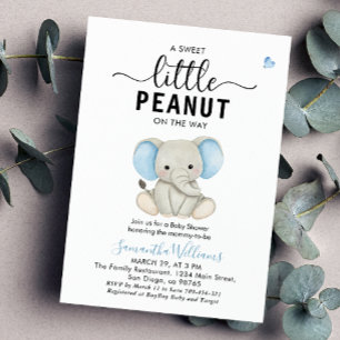 Convites Um Pequeno Amendoim Fofo Elefante Azul Baby Shower