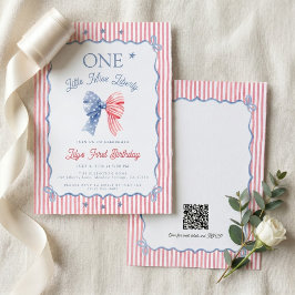 Convites Um Pequeno Aniversário de 1 Ano da Miss Liberty QR