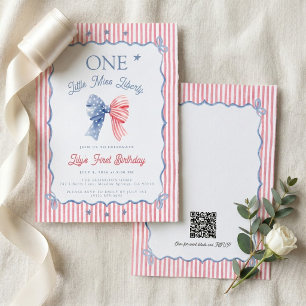 Convites Um Pequeno Aniversário de 1 Ano da Miss Liberty QR