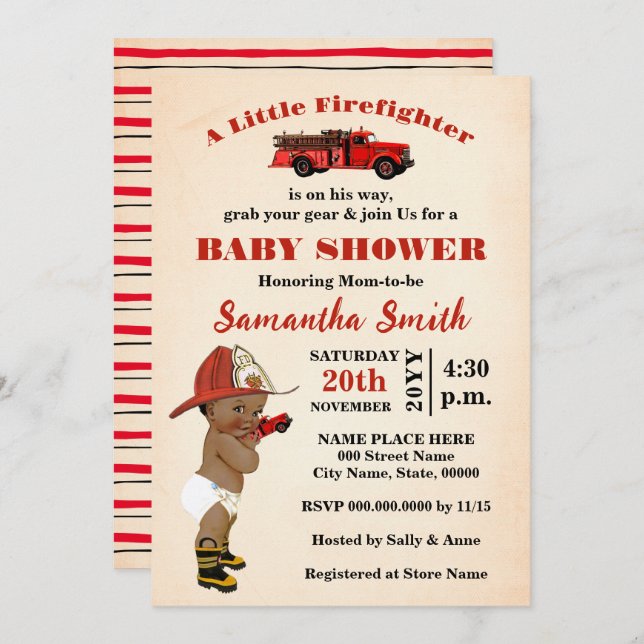 Convites Um Pequeno Bombeiro está a caminho de um Chá de fr (Frente/Verso)