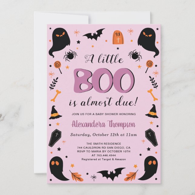 Convites Um Pequeno Boo Chuvada de Bebê Bruxa de Halloween (Frente)