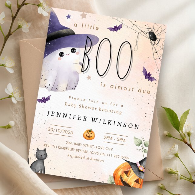Convites Um Pequeno Boo Deve Ser O Chá de fraldas Fantasma  (A Little Boo Is Due Halloween Ghost Baby Shower Invitation)