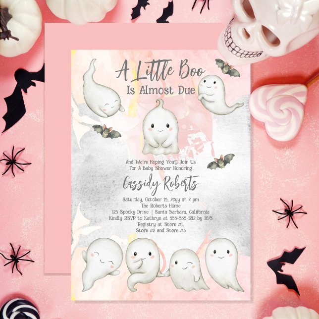 Convites Um Pequeno Boo É Quase Um Chá de fraldas Para Garo (Cute "A Little Boo Is Almost Due" Girl Baby Shower Invitation)