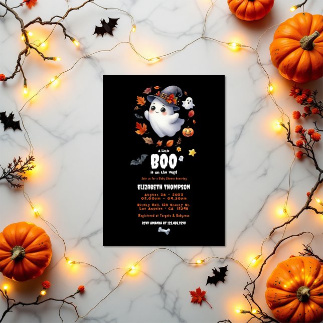 Convites "Um Pequeno Boo está a caminho" Chá de fraldas de  ("A Little Boo is on the Way" Halloween Baby Shower Invitation)