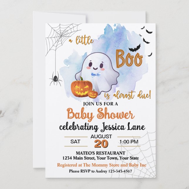 Convites Um Pequeno Boo Está a Caminho Chuveiro de Bebê Fan (Frente)