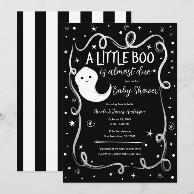 Convites Um Pequeno Boo está quase chegando: Chá de Bebê de (Frente/Verso)