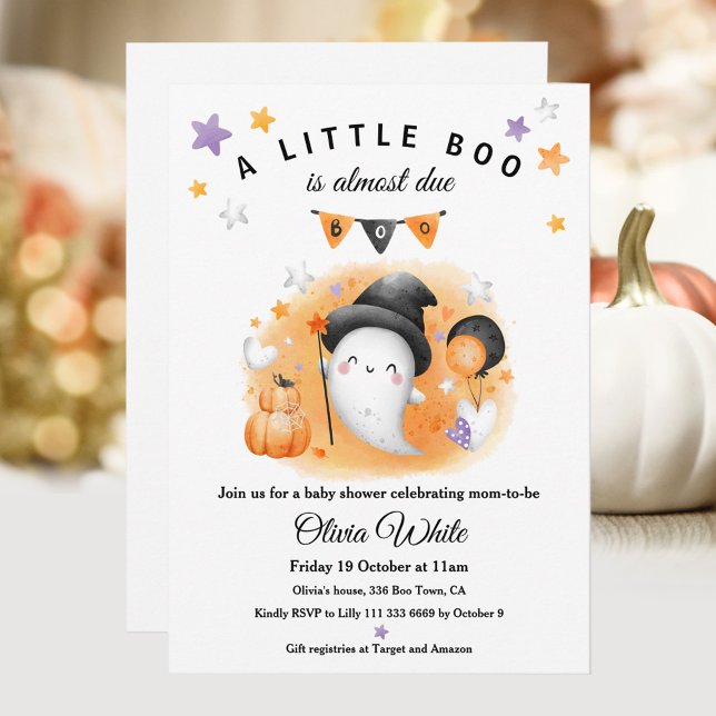 Convites Um Pequeno Boo Está Quase Para O Chá de fraldas De (A Little Boo Is Almost Due Halloween Baby Shower Invitation)