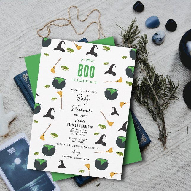 Convites Um Pequeno Boo Está Quase Para O Chá de fraldas De (A Little Boo Is Almost Due Halloween Baby Shower Invitation)
