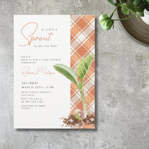 Convites Um Pequeno Broto Planta Xadrez Laranja Baby Shower