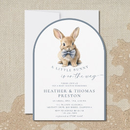 Convites Um Pequeno Bunny Elegante Ardósia Azul QR Chá de B
