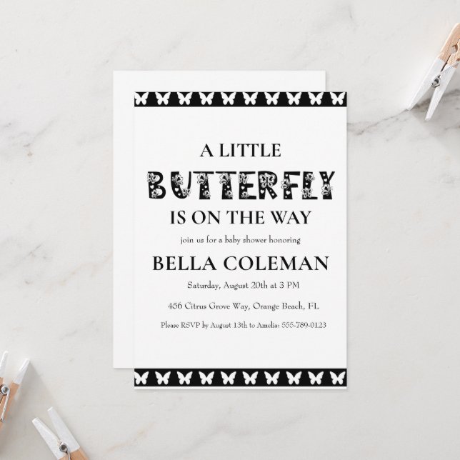 Convites um pequeno chá de bebê de borboleta (Frente/Verso In Situ)