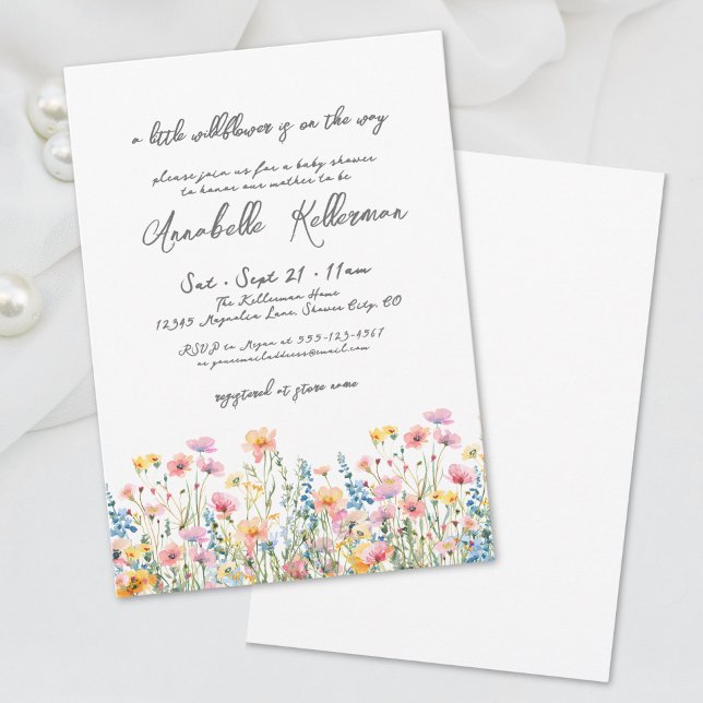 Convites Um Pequeno Chá de Bebê Floral de Flor Silvestre (Botanical A Little Wildflower Floral Baby Shower Invitation)