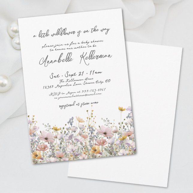Convites Um Pequeno Chá de Bebê Floral de Flor Silvestre (Wildflower Botanical Floral Boho Baby Shower Invitation)