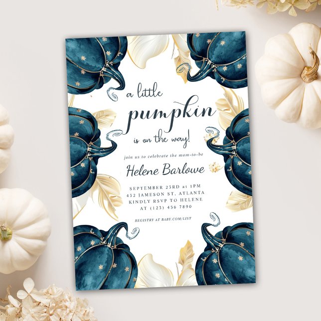 Convites Um Pequeno Chá de fraldas Celestial Floral Da Pump (A Little Pumpkin Floral Celestial Baby Shower Invitation)