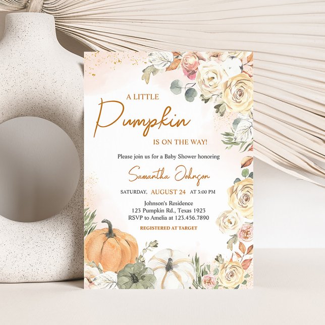 Convites Um Pequeno Chá de fraldas De Abóbora (Fall Floral Pumpkin Baby Shower Invitation)