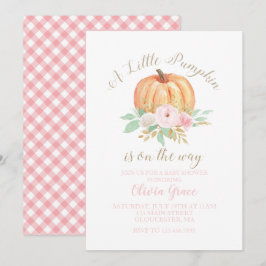 Convites Um pequeno Chá de fraldas de abóbora floral e xadr