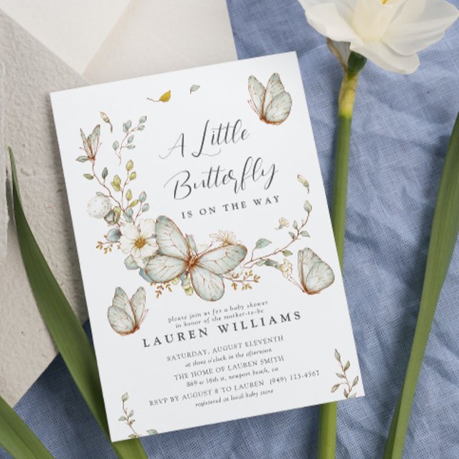 Convites Um Pequeno Chá de fraldas De Aquarela Russo Com Bo (Flutter into joy with our 'Little Butterfly' Baby Shower Invite!)