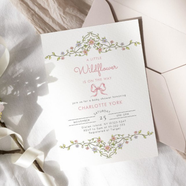 Convites Um Pequeno chá de fraldas de arco de flor selvagem (Criador carregado)
