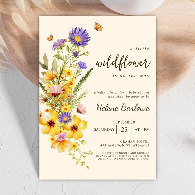 Convites Um Pequeno Chá de fraldas De Bicho De Flor Selvage (A Little Wildflower Boho Baby Shower Invitation)