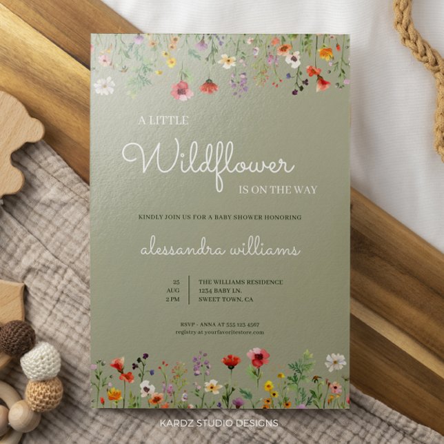Convites Um Pequeno Chá de fraldas De Bicho De Flor Selvage (Little Wildflower invitation ideal for a baby boy or gender neutral baby shower celebration.)