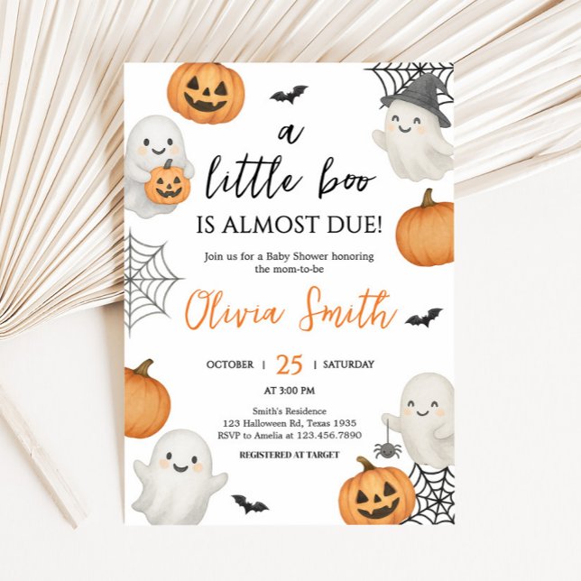 Convites Um Pequeno Chá de fraldas de Boo Pumpkin (A Little Boo Pumpkin Spooky Halloween Baby Shower Invitation)