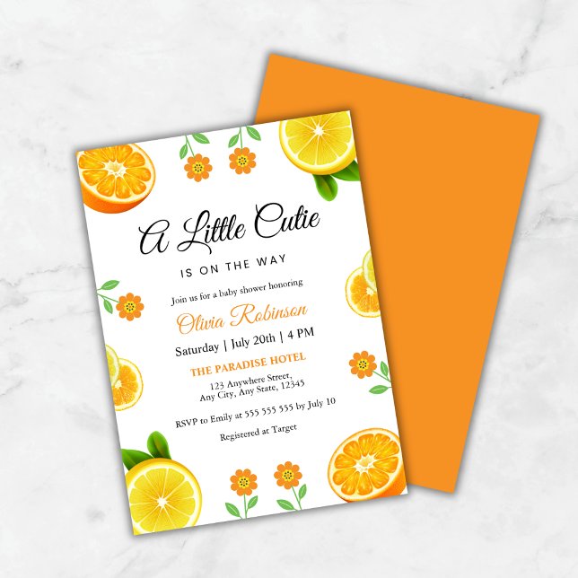 Convites Um Pequeno Chá de fraldas De Citros De Limão Laran (A Little Cutie Lemon Orange Citrus Baby Shower Invitation )