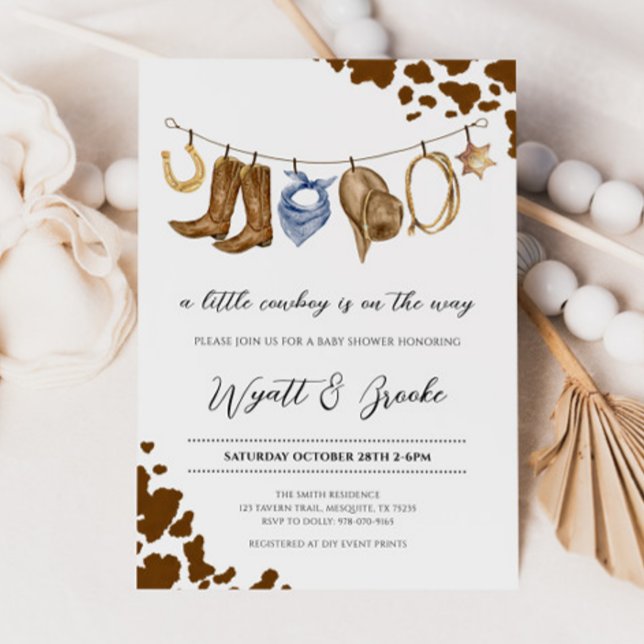 Convites Um pequeno Chá de fraldas de cowboy (Criador carregado)