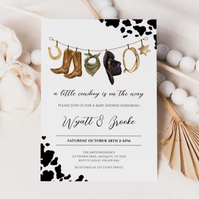 Convites Um pequeno Chá de fraldas de cowboy (Criador carregado)