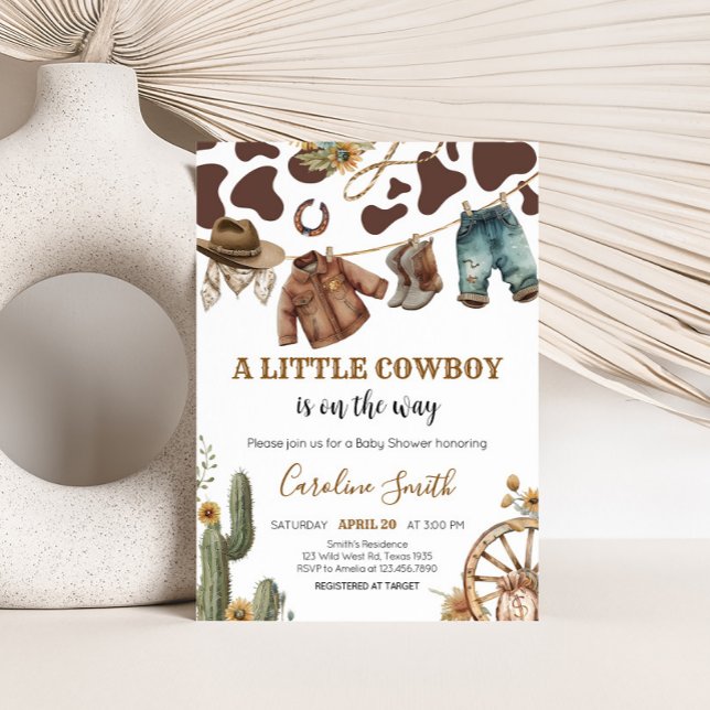 Convites Um pequeno Chá de fraldas de cowboy (A Little Cowboy Rodeo Baby Shower Invitation)