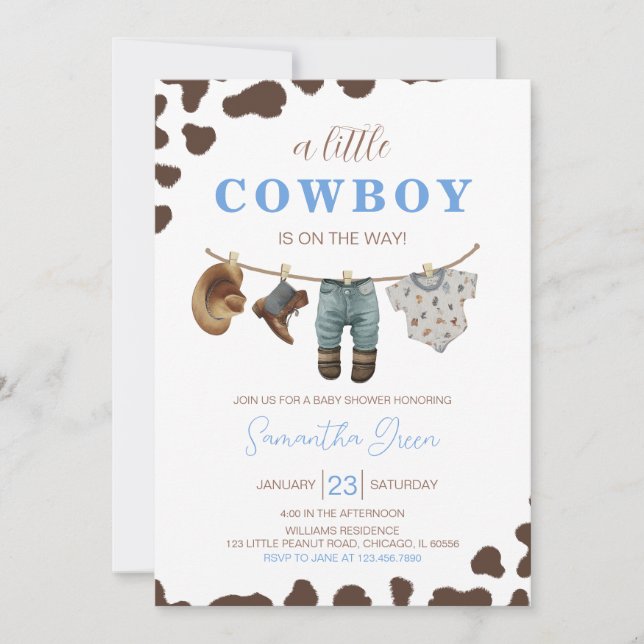 Convites Um pequeno Chá de fraldas de cowboy (Frente)