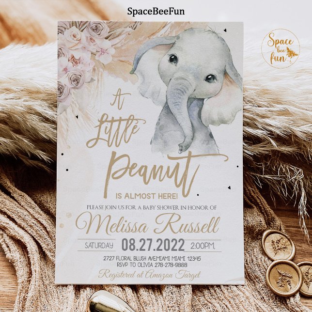 Convites Um pequeno chá de fraldas de elefante de amendoim  (Safari invites,Elephant invite,boho Baby Shower,Invitation,Girl Safari,Elephant Invites,A little pea)