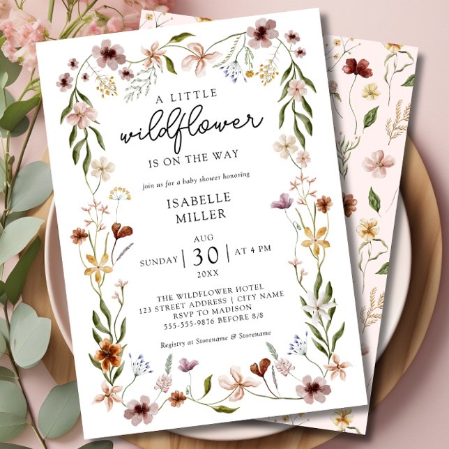 Convites Um pequeno Chá de fraldas de Flor de Flor (A Little Wildflower Floral Girl Baby Shower Invitation)