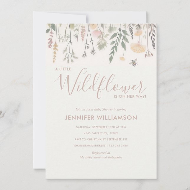 Convites Um pequeno Chá de fraldas de flor selvagem (Frente)