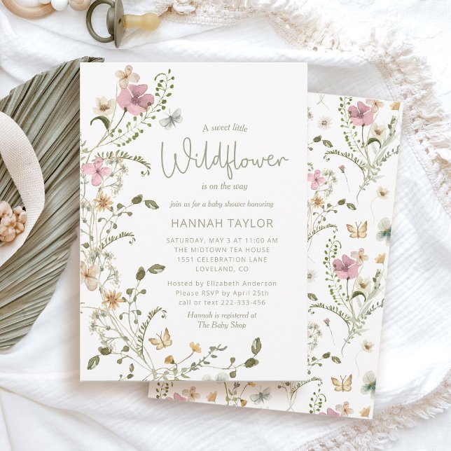 Convites Um pequeno Chá de fraldas de flor selvagem (Little wildflower baby shower invitation)